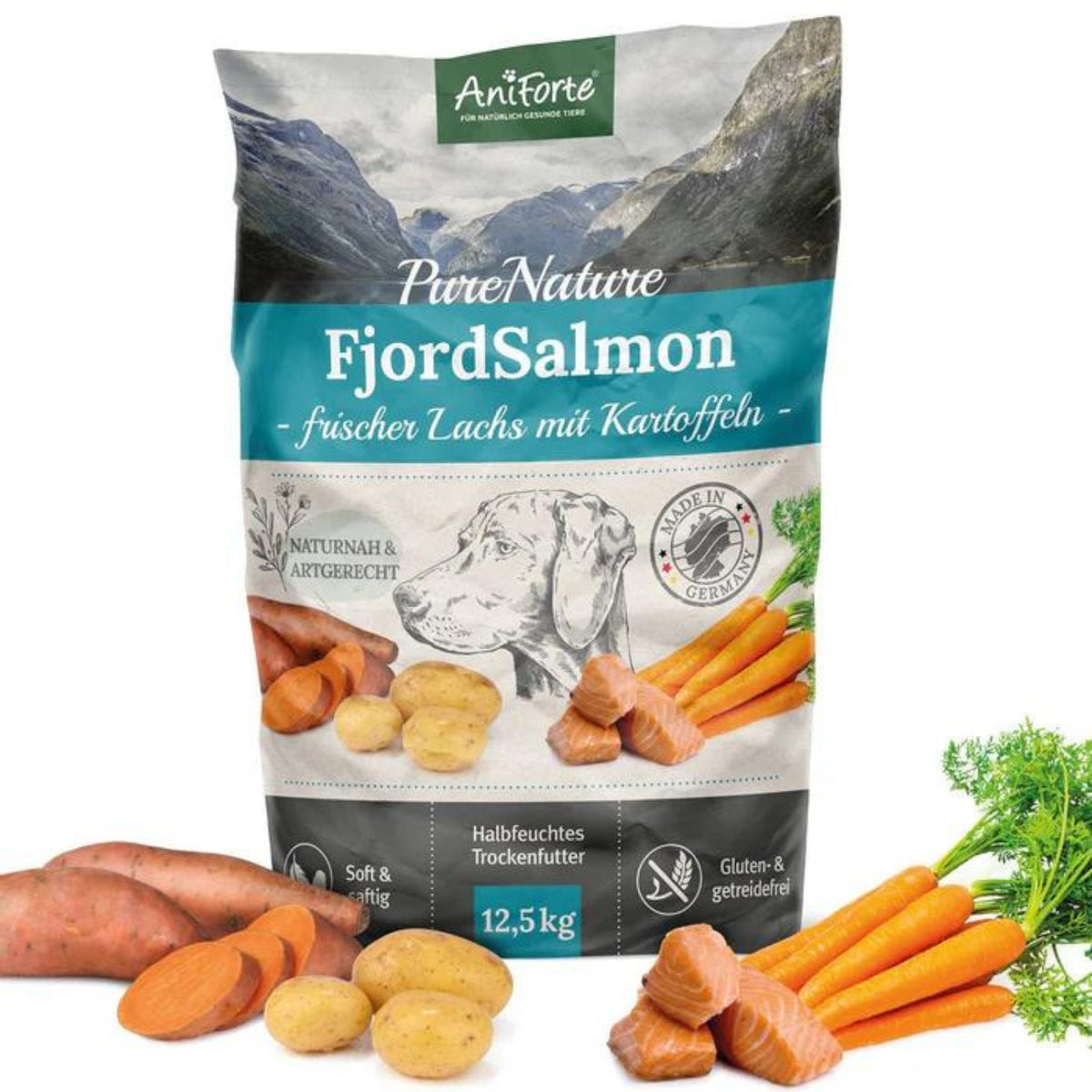 AniForte Trockenfutter FjordSalmon- frischer Lachs mit Kartoffeln für Hunde 12,5kg